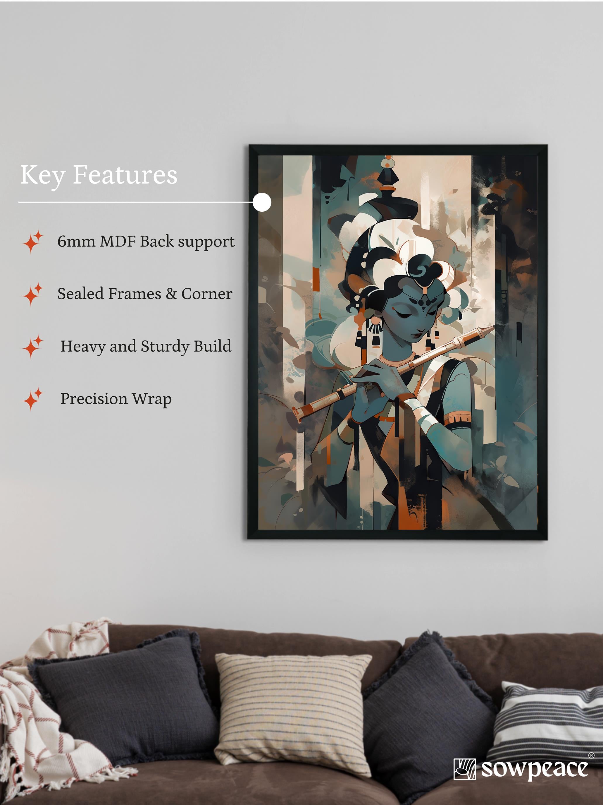 Krishna with Flute Canvas: Premium Wall Decor for Living Room