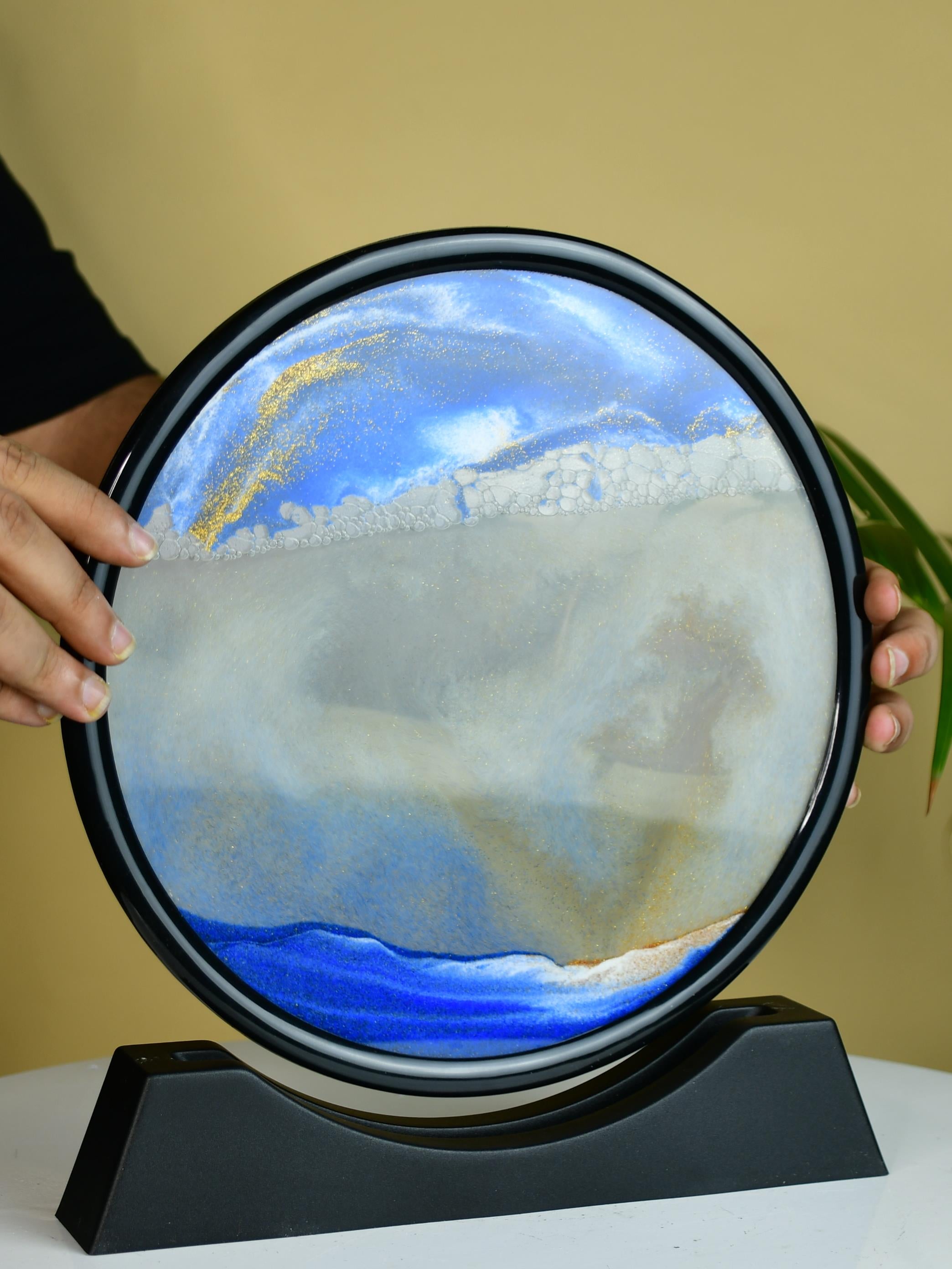 Mayii Circular Glass Sand Art – Elegant Moving Sand Sculpture for Trendy Home Decor & Gifts