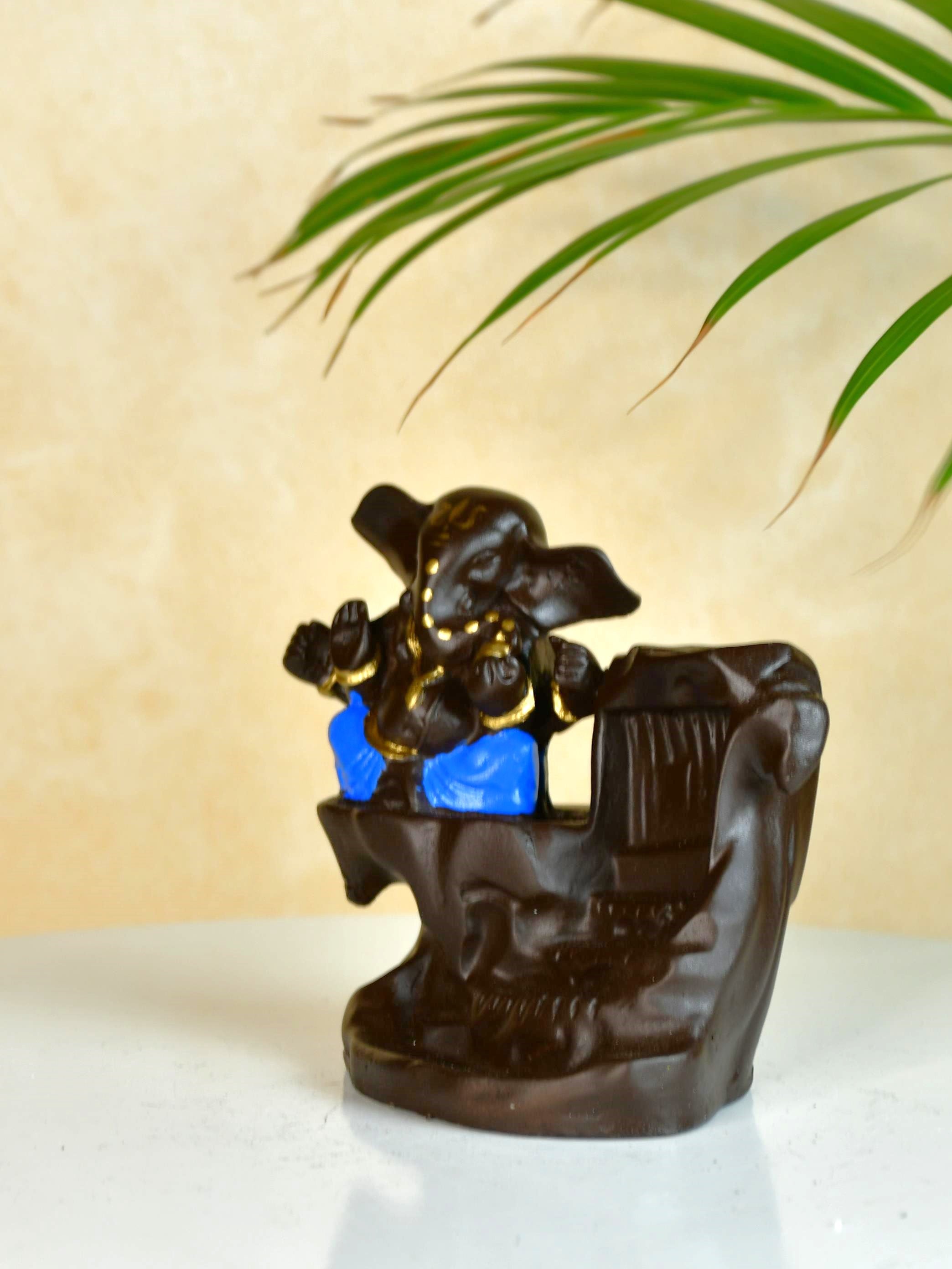 Artisan Blue Ganesh Smoke Fountain Tabletop Decor by Mayii - Unique Home Showpiece