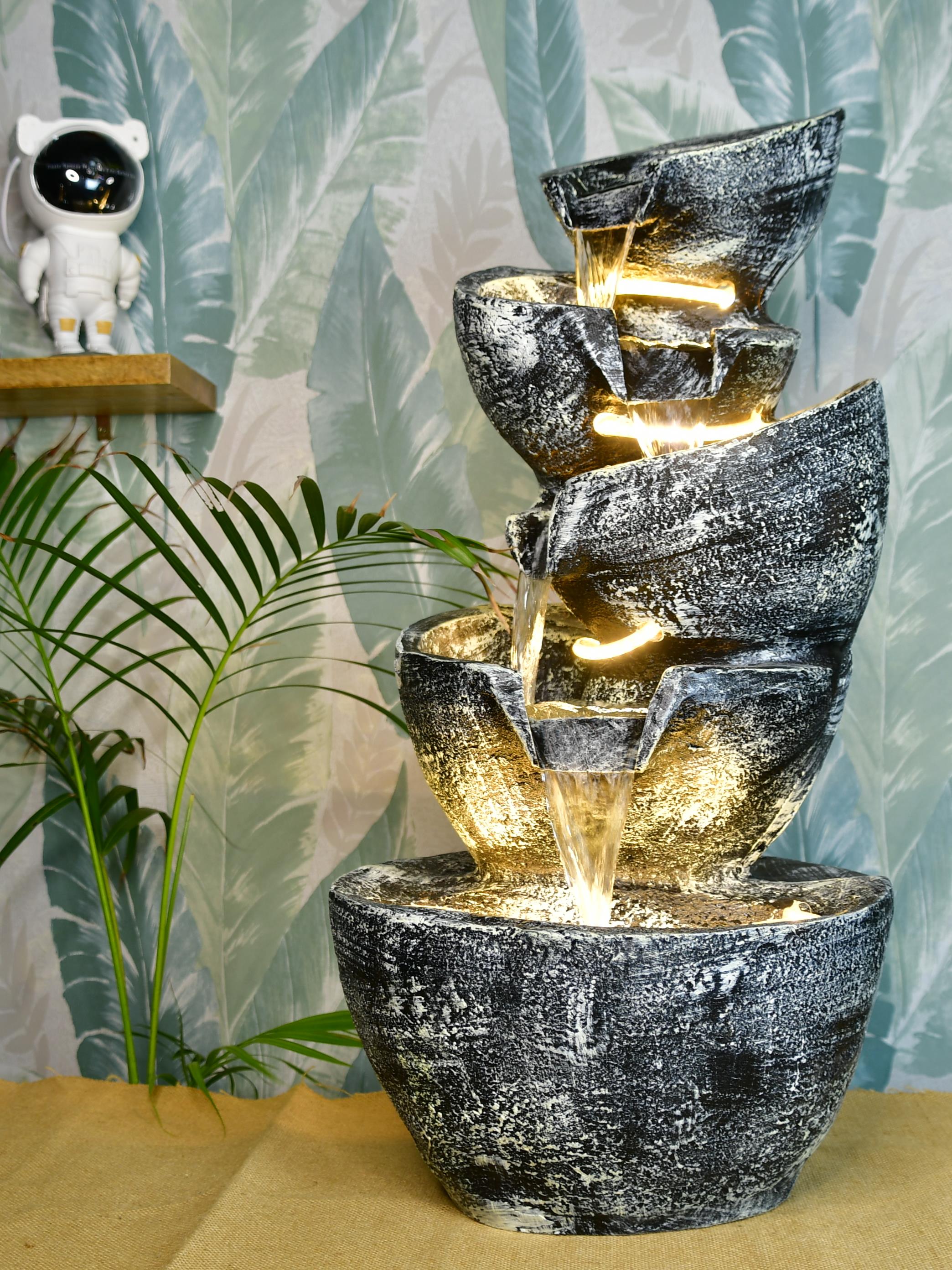 Mayii Multi-Bowl Stone Water Fountain – Cascading Waterfall Feature for Elegant Home Decor & Gifts