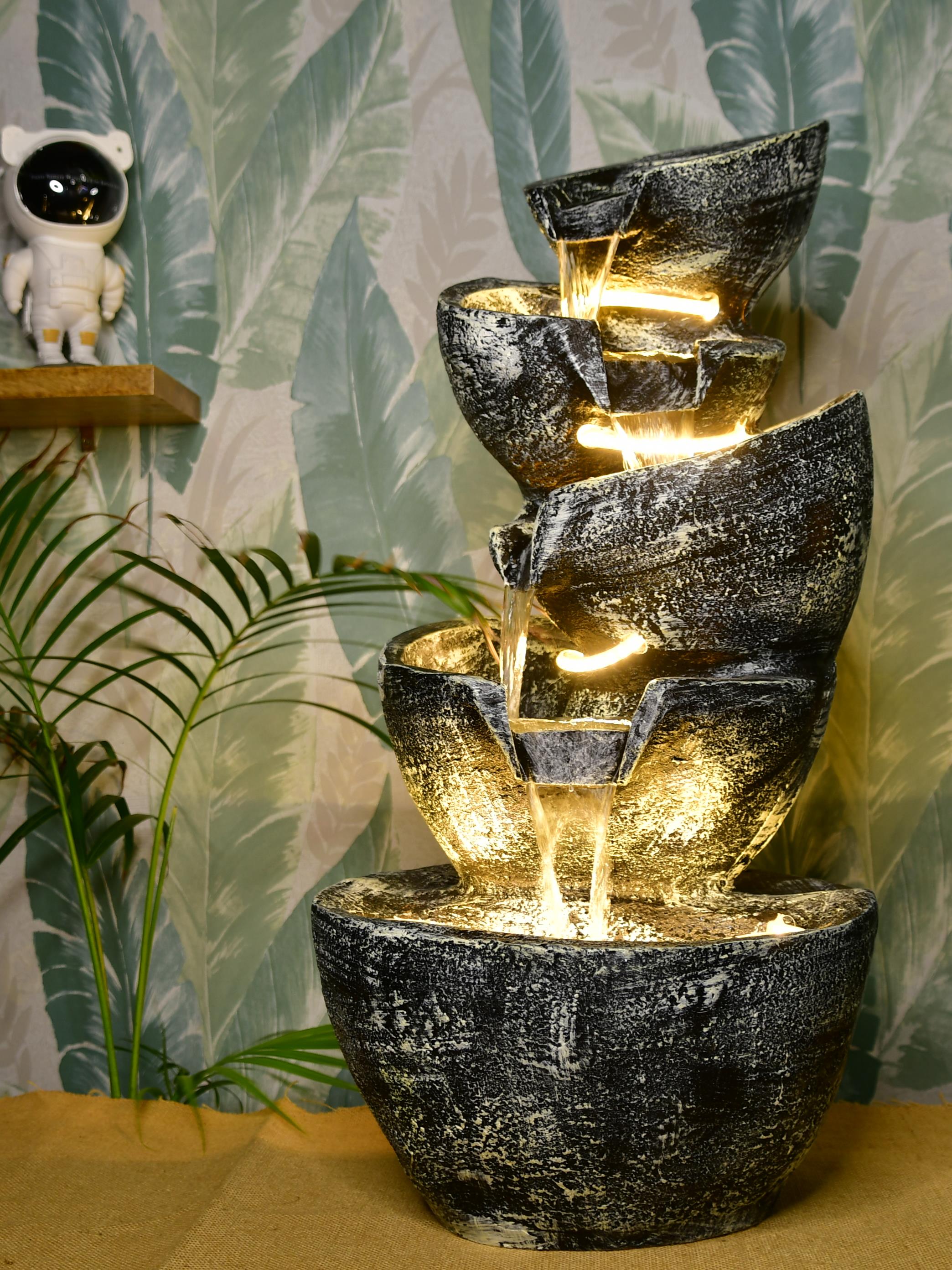 Mayii Multi-Bowl Stone Water Fountain – Cascading Waterfall Feature for Elegant Home Decor & Gifts