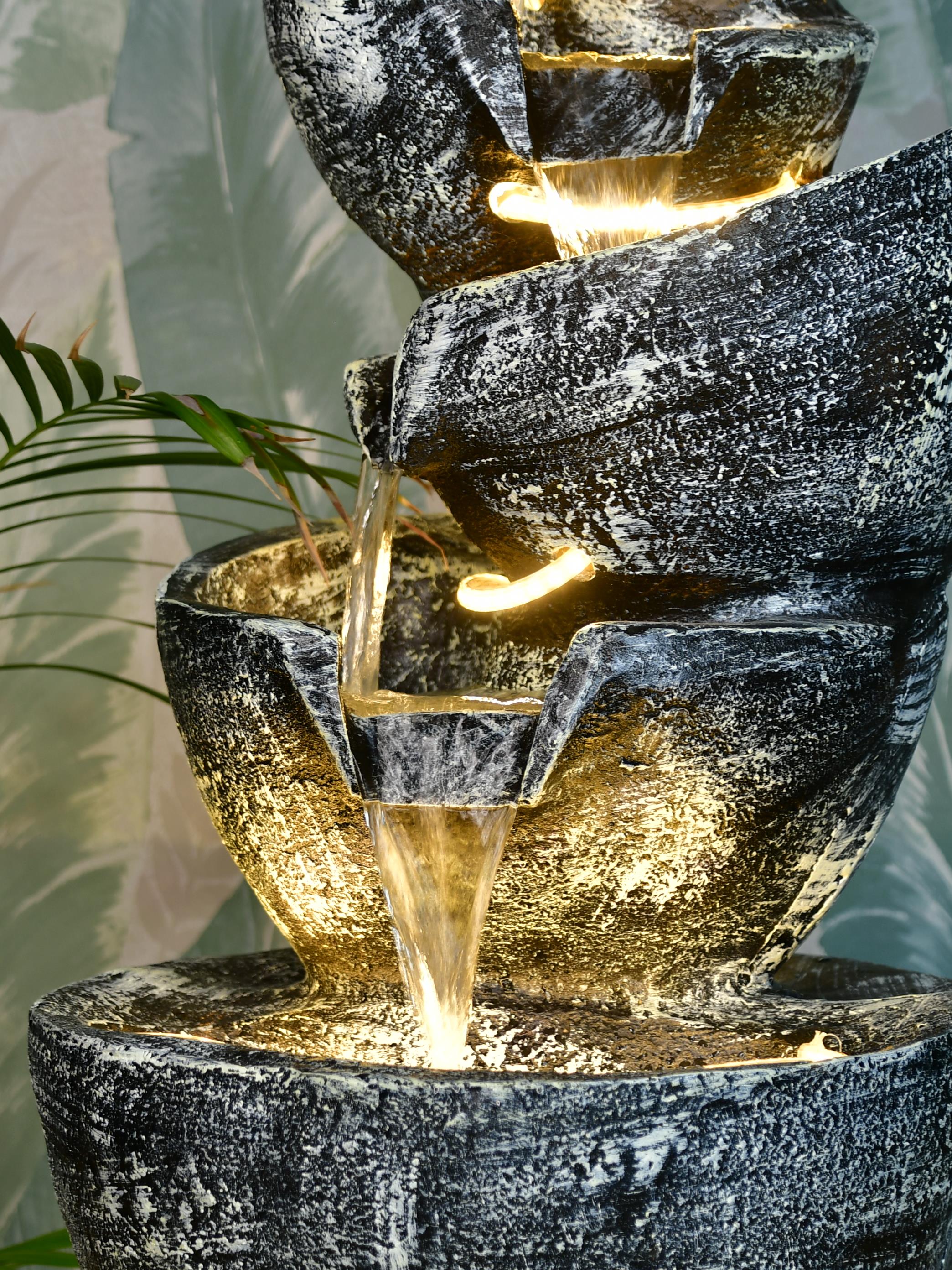 Mayii Multi-Bowl Stone Water Fountain – Cascading Waterfall Feature for Elegant Home Decor & Gifts