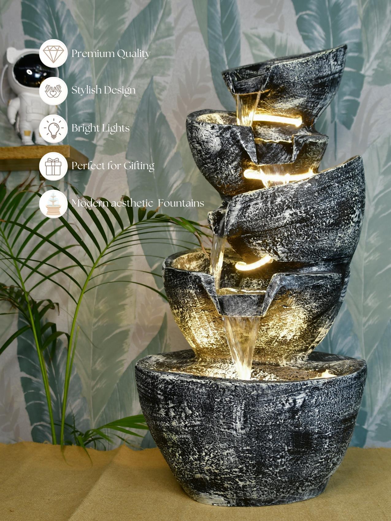 Mayii Multi-Bowl Stone Water Fountain – Cascading Waterfall Feature for Elegant Home Decor & Gifts