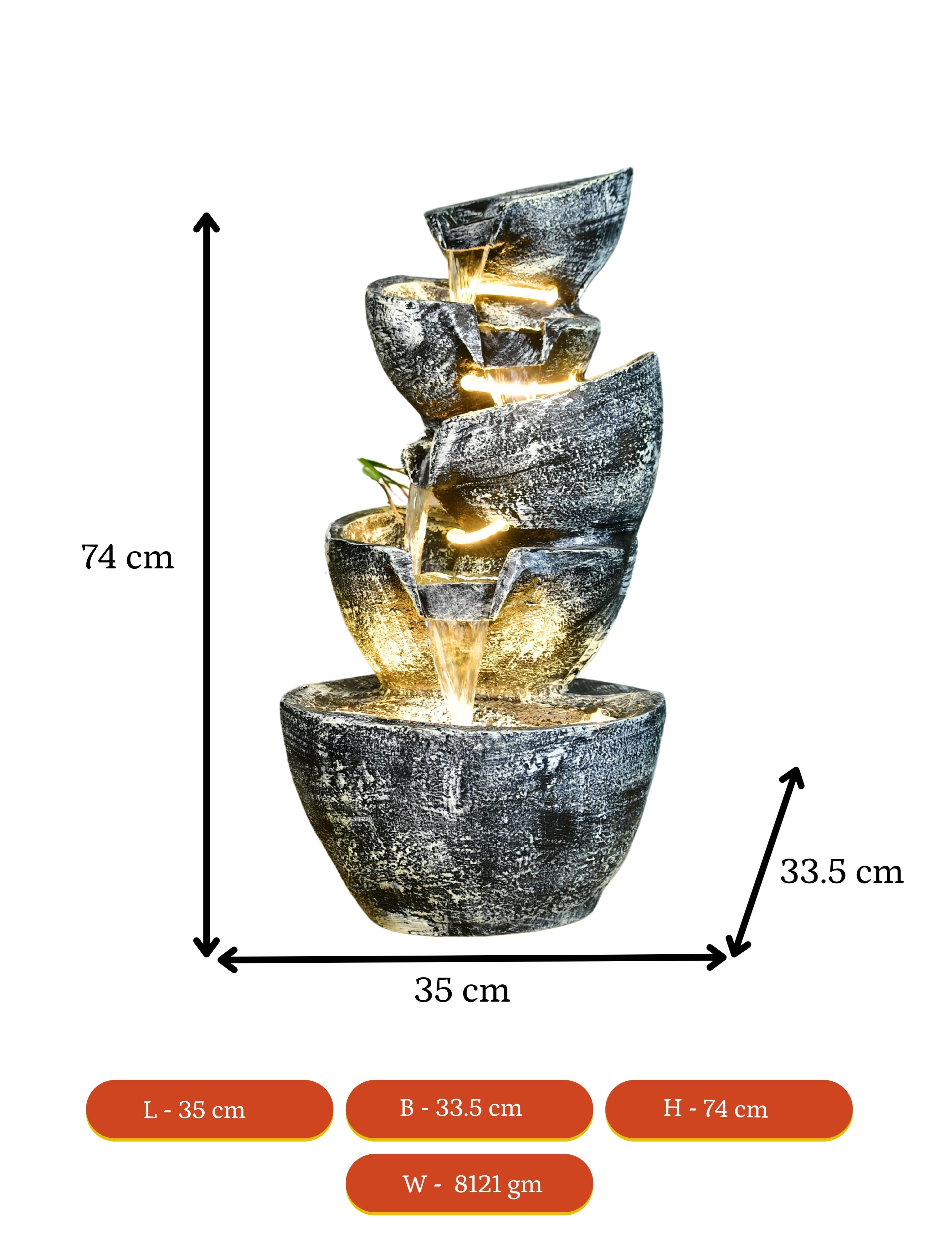 Mayii Multi-Bowl Stone Water Fountain – Cascading Waterfall Feature for Elegant Home Decor & Gifts