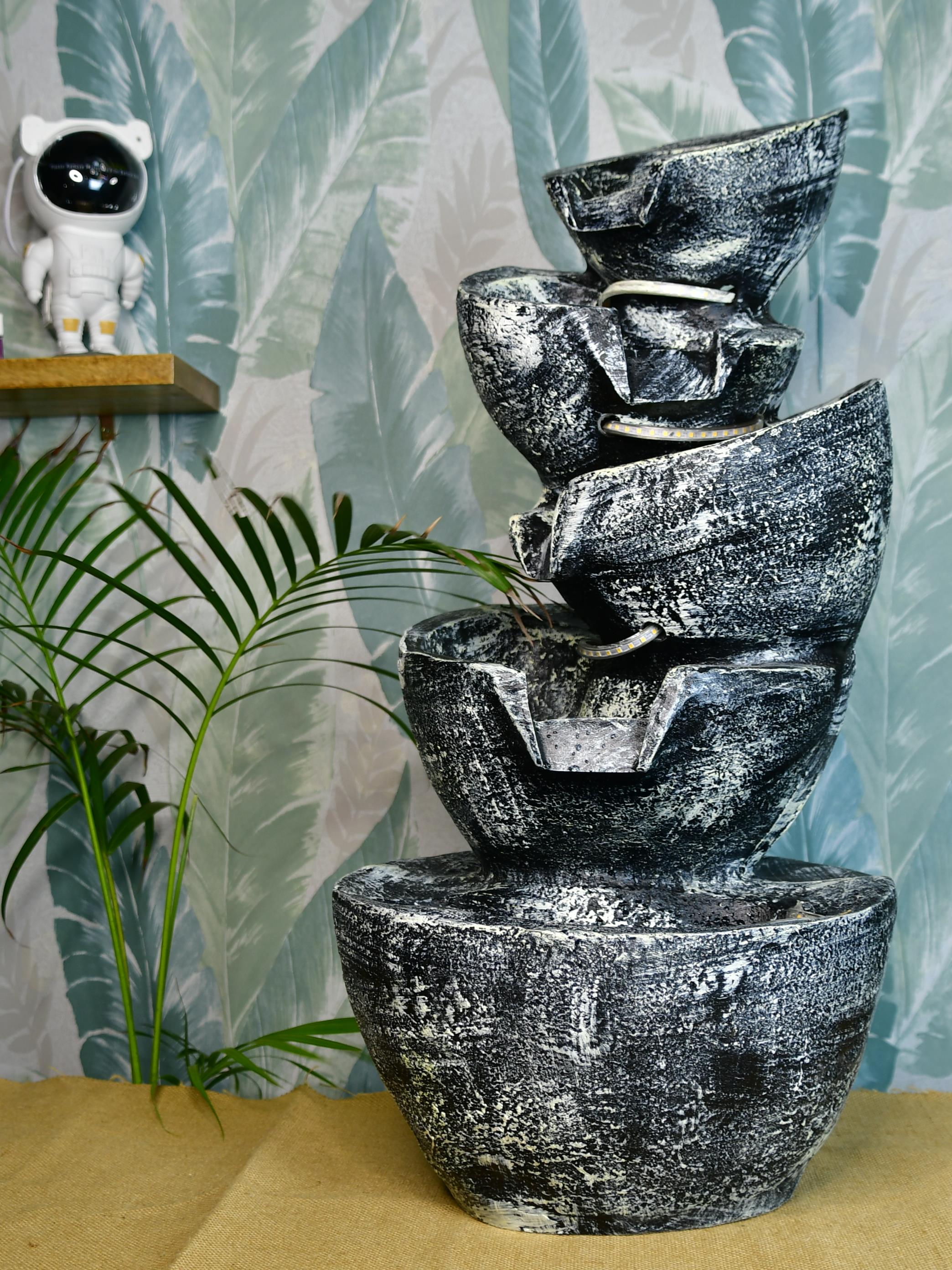 Mayii Multi-Bowl Stone Water Fountain – Cascading Waterfall Feature for Elegant Home Decor & Gifts