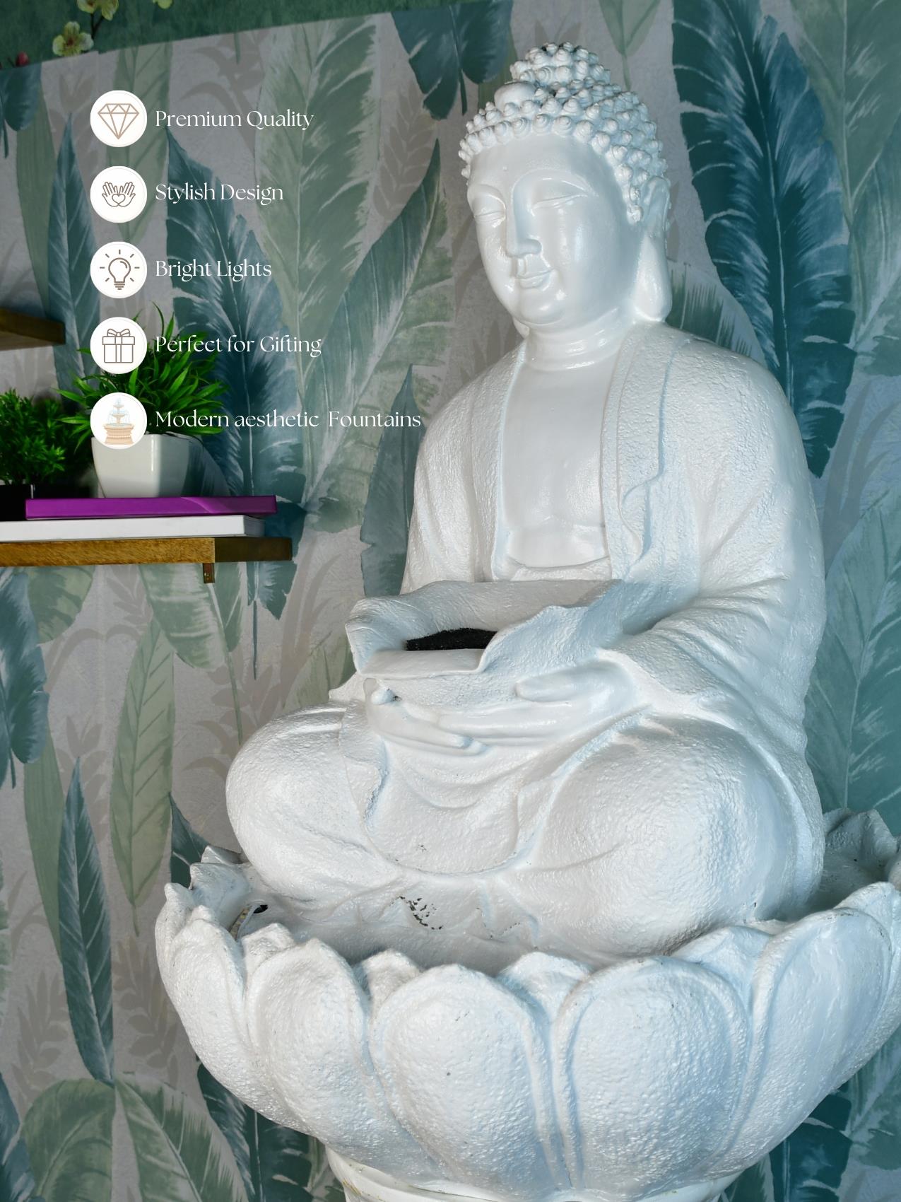 Mayii White Buddha Water Fountain – Elegant Buddha Sitting Waterfall for Tranquil Home Decor & Gifts