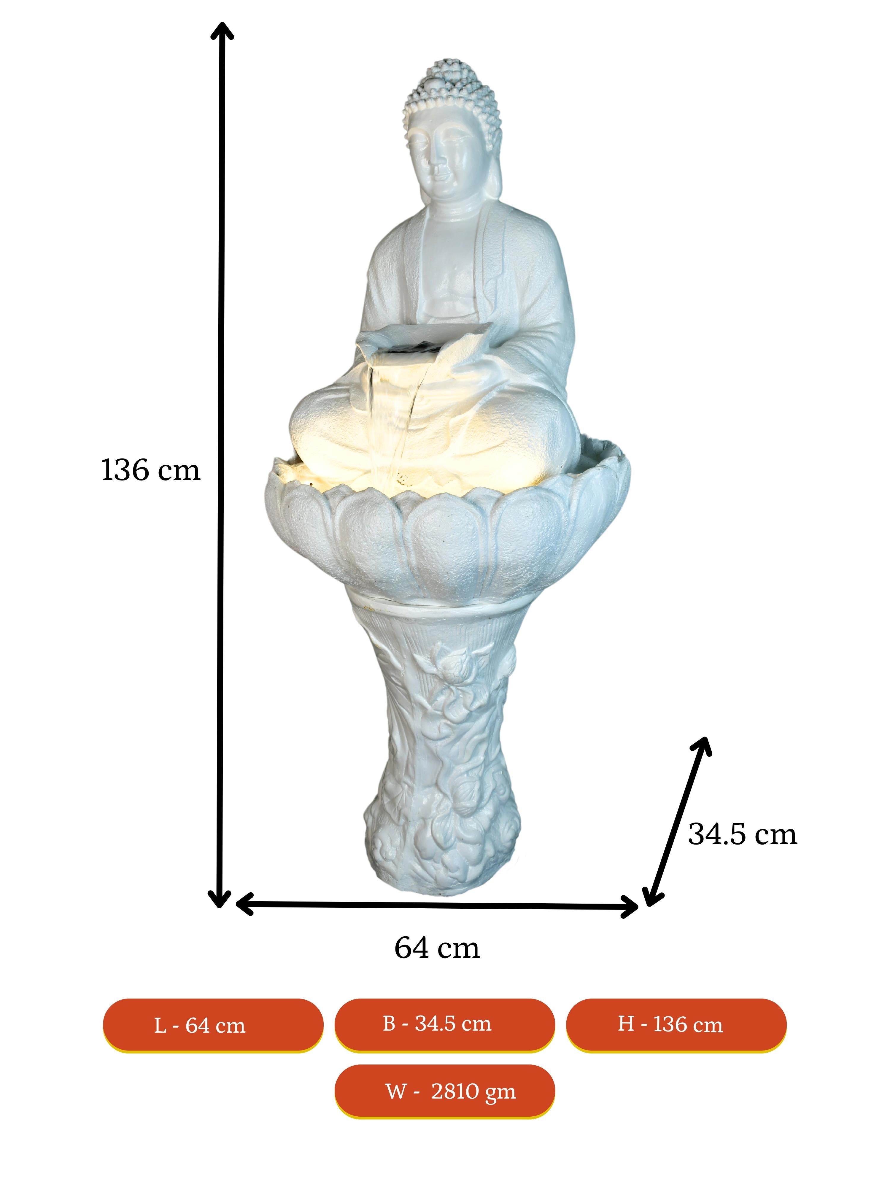 Mayii White Buddha Water Fountain – Elegant Buddha Sitting Waterfall for Tranquil Home Decor & Gifts