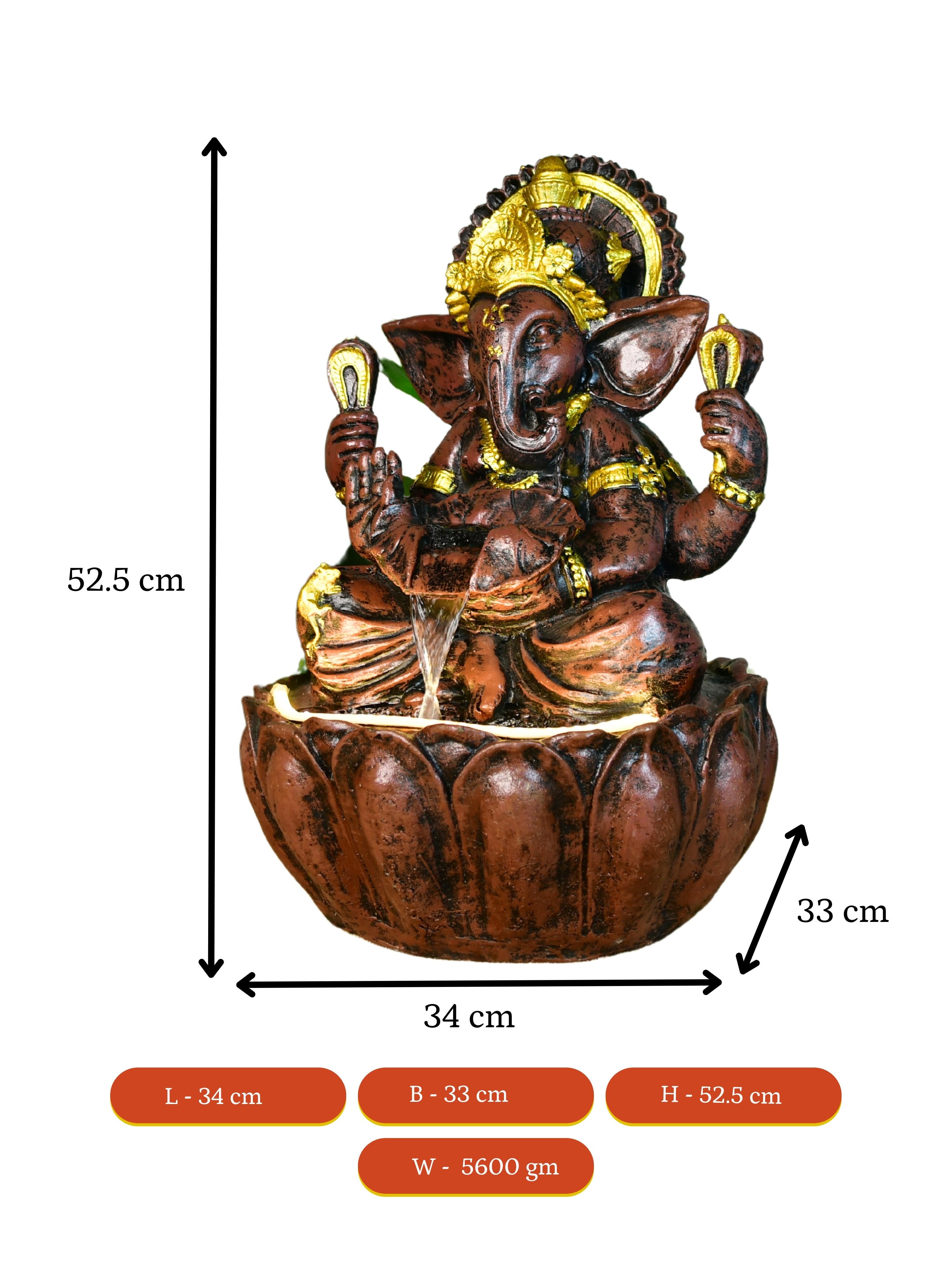 Mayii Brown Ganesha Water Fountain – Elegant Ganesha Sitting Waterfall for Spiritual Home Decor & Gifts