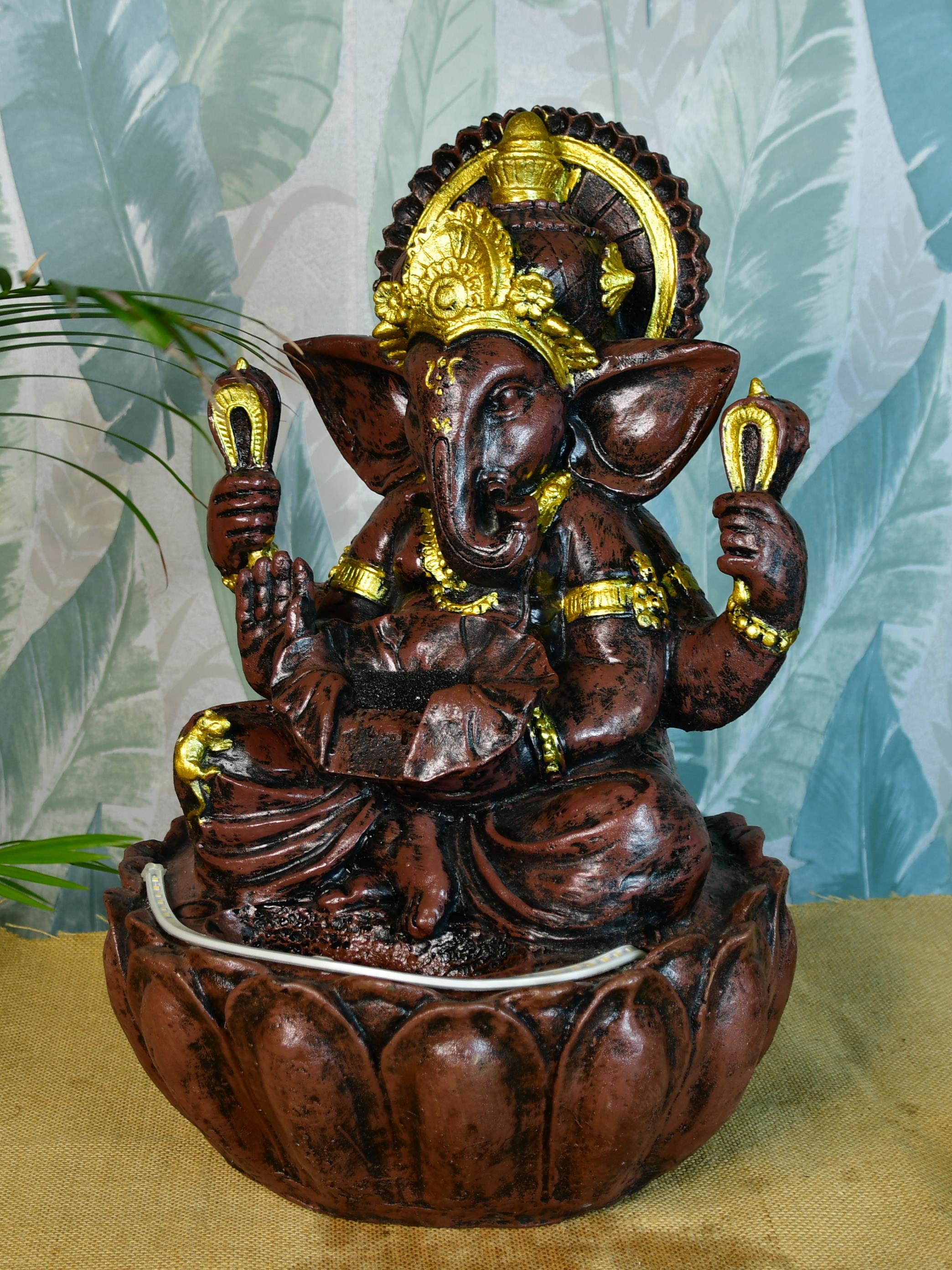 Mayii Brown Ganesha Water Fountain – Elegant Ganesha Sitting Waterfall for Spiritual Home Decor & Gifts