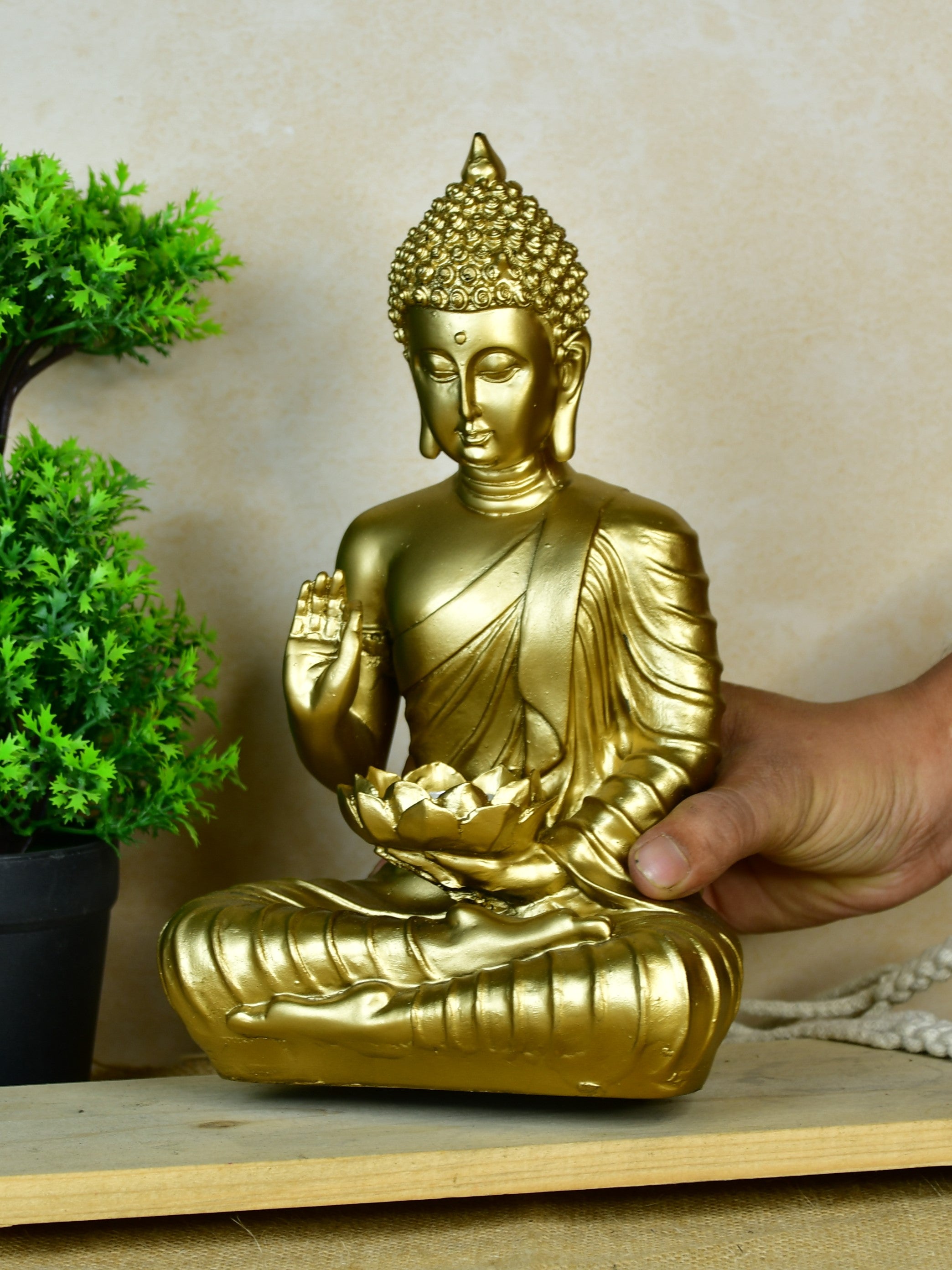 Buddha Figurine with Lotus | Mayii Indian Home Decor - Unique Artisan Craft