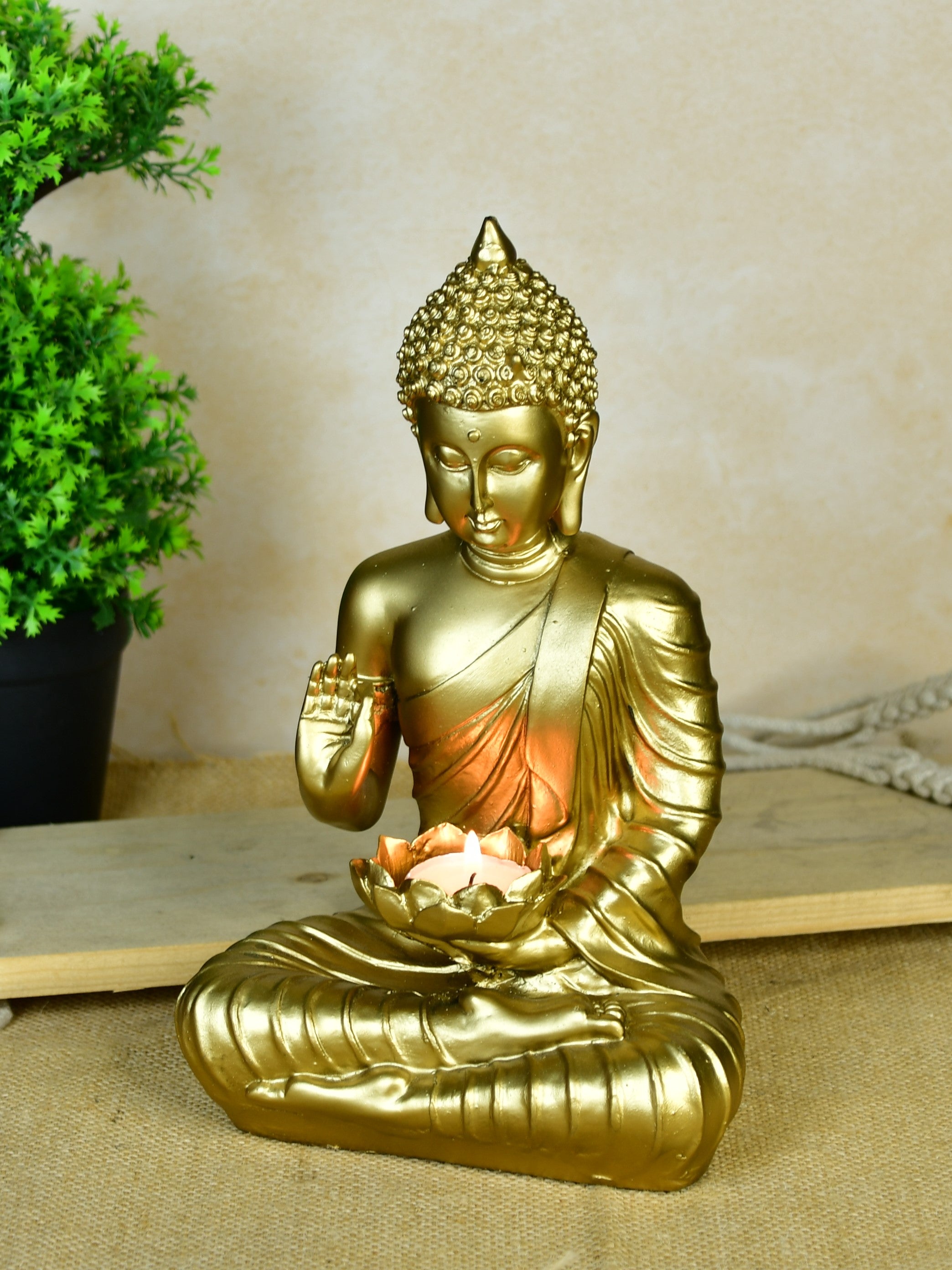 Buddha Figurine with Lotus | Mayii Indian Home Decor - Unique Artisan Craft