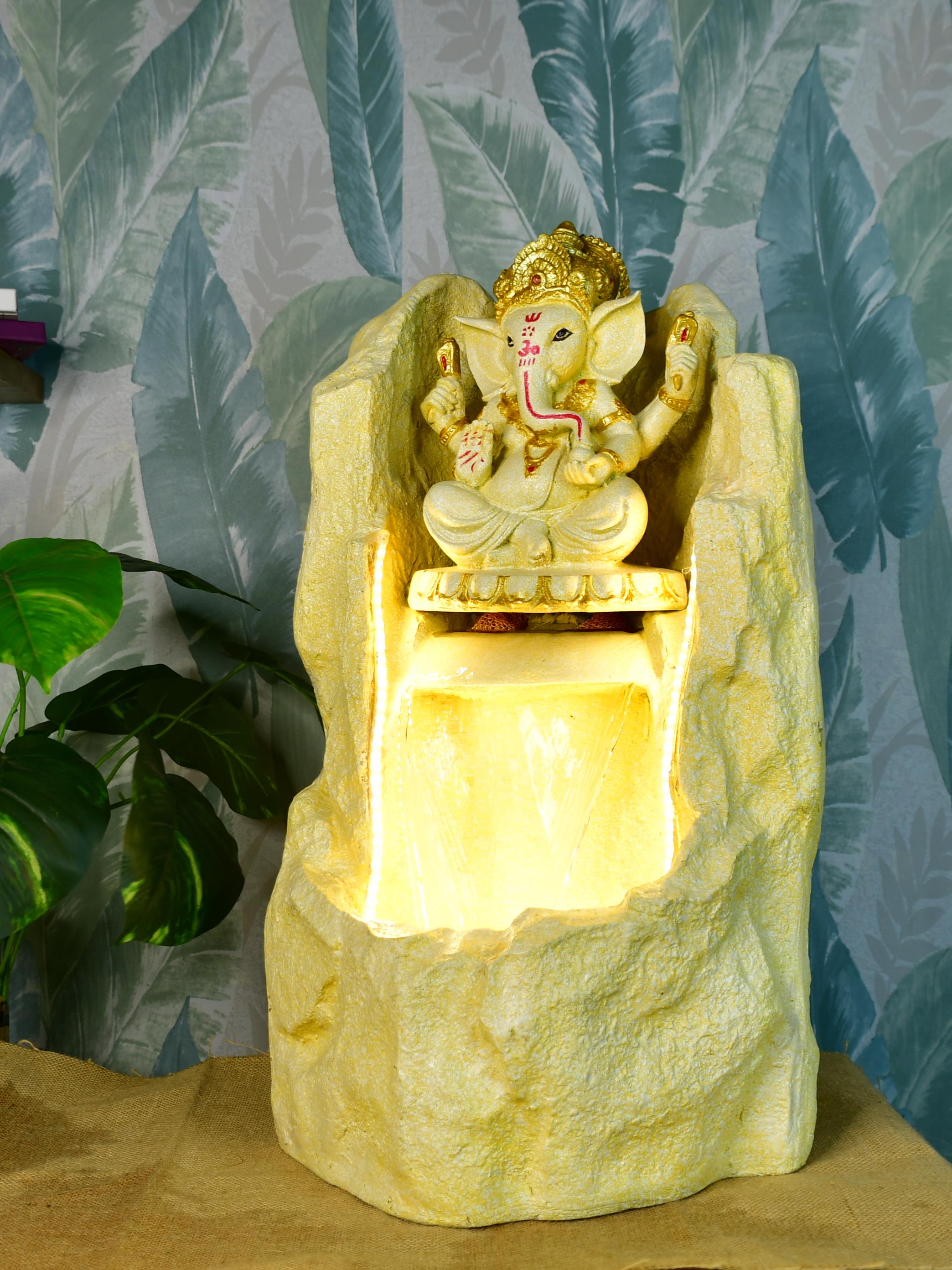 Mayii Golden Ganesha Water Fountain – Elegant Ganesha Sitting Waterfall for Luxurious Home Decor & Gifts