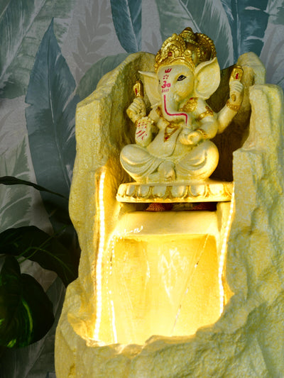 Mayii Golden Ganesha Water Fountain – Elegant Ganesha Sitting Waterfall for Luxurious Home Decor & Gifts