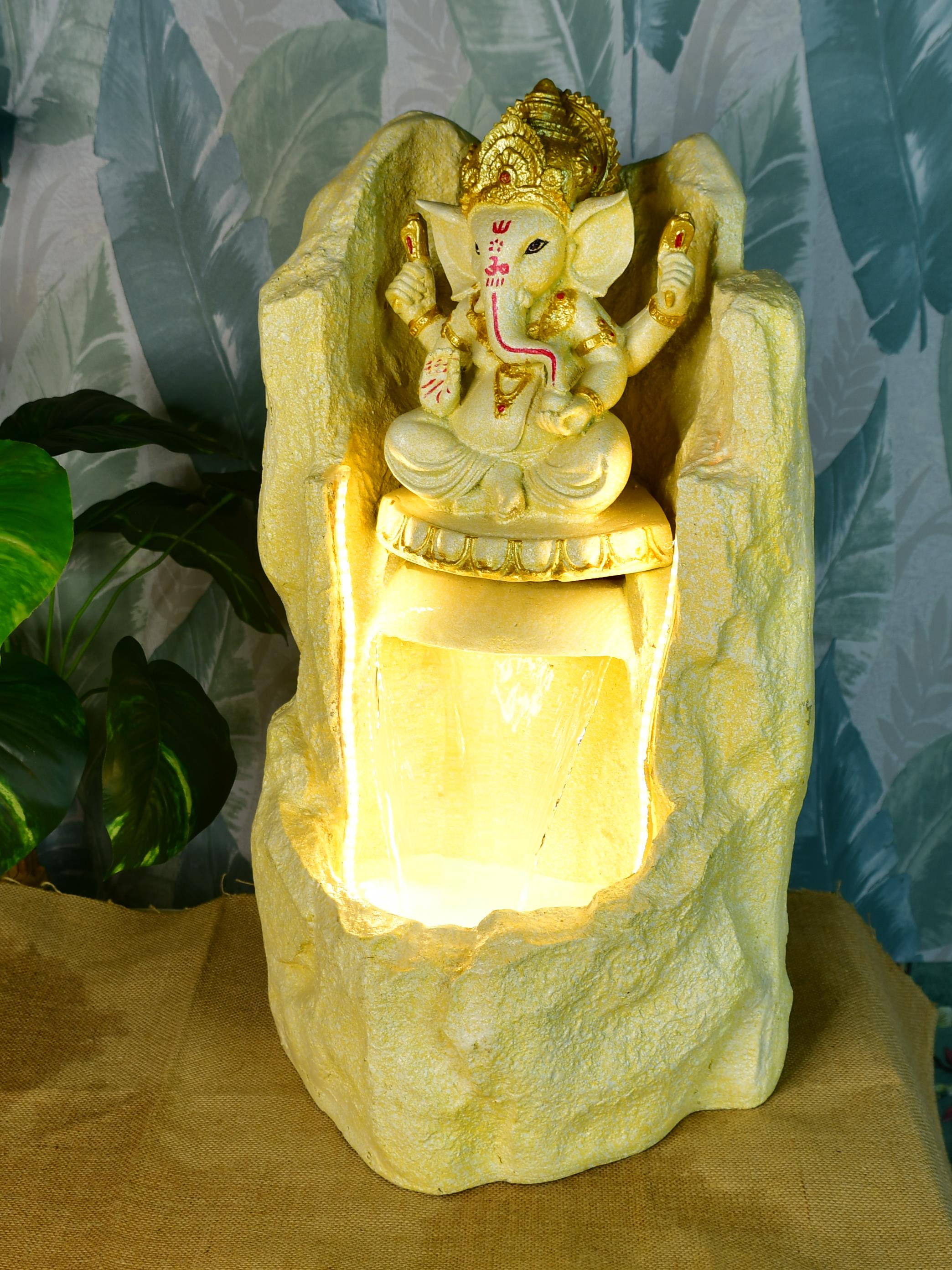 Mayii Golden Ganesha Water Fountain – Elegant Ganesha Sitting Waterfall for Luxurious Home Decor & Gifts