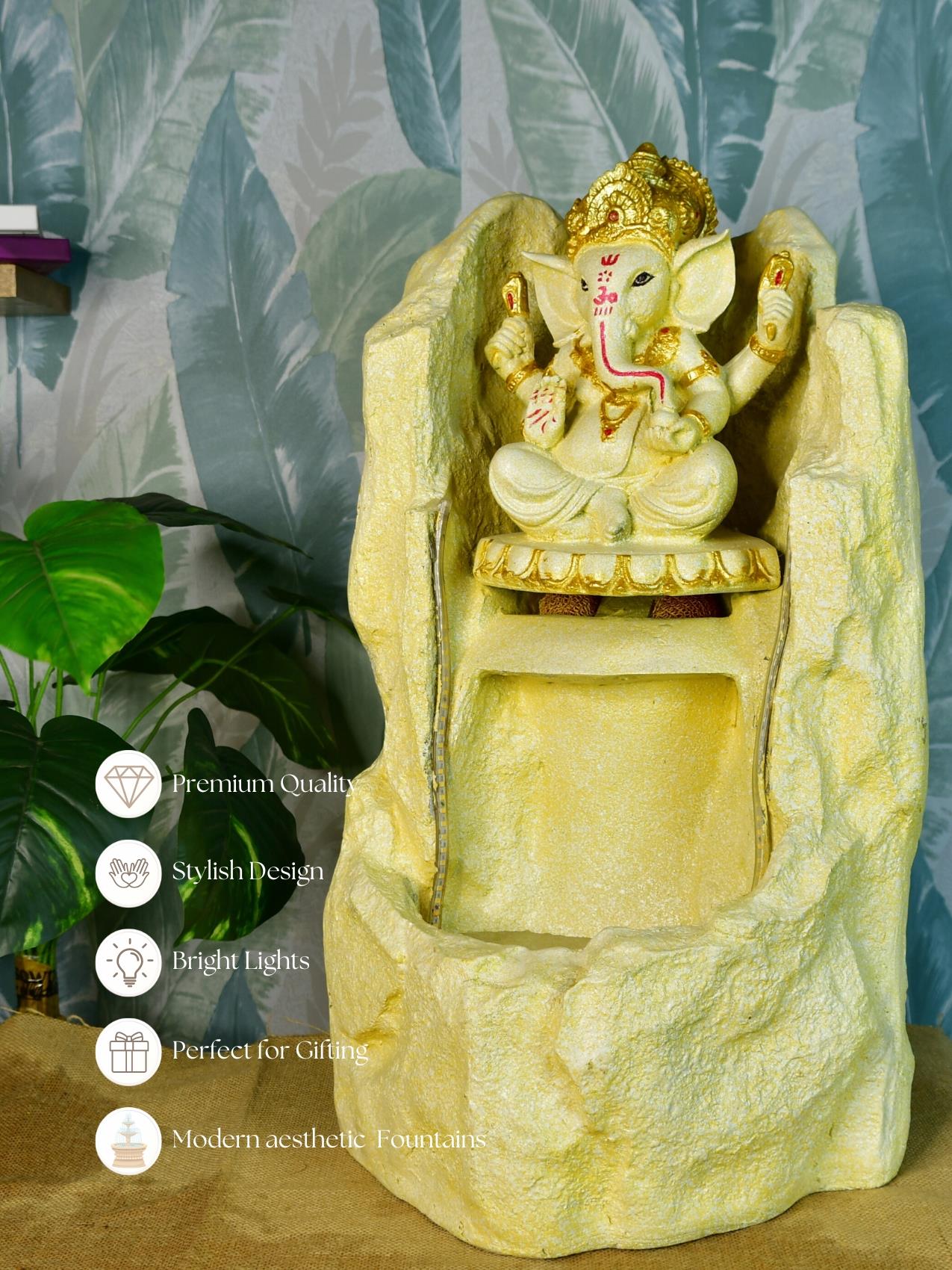 Mayii Golden Ganesha Water Fountain – Elegant Ganesha Sitting Waterfall for Luxurious Home Decor & Gifts