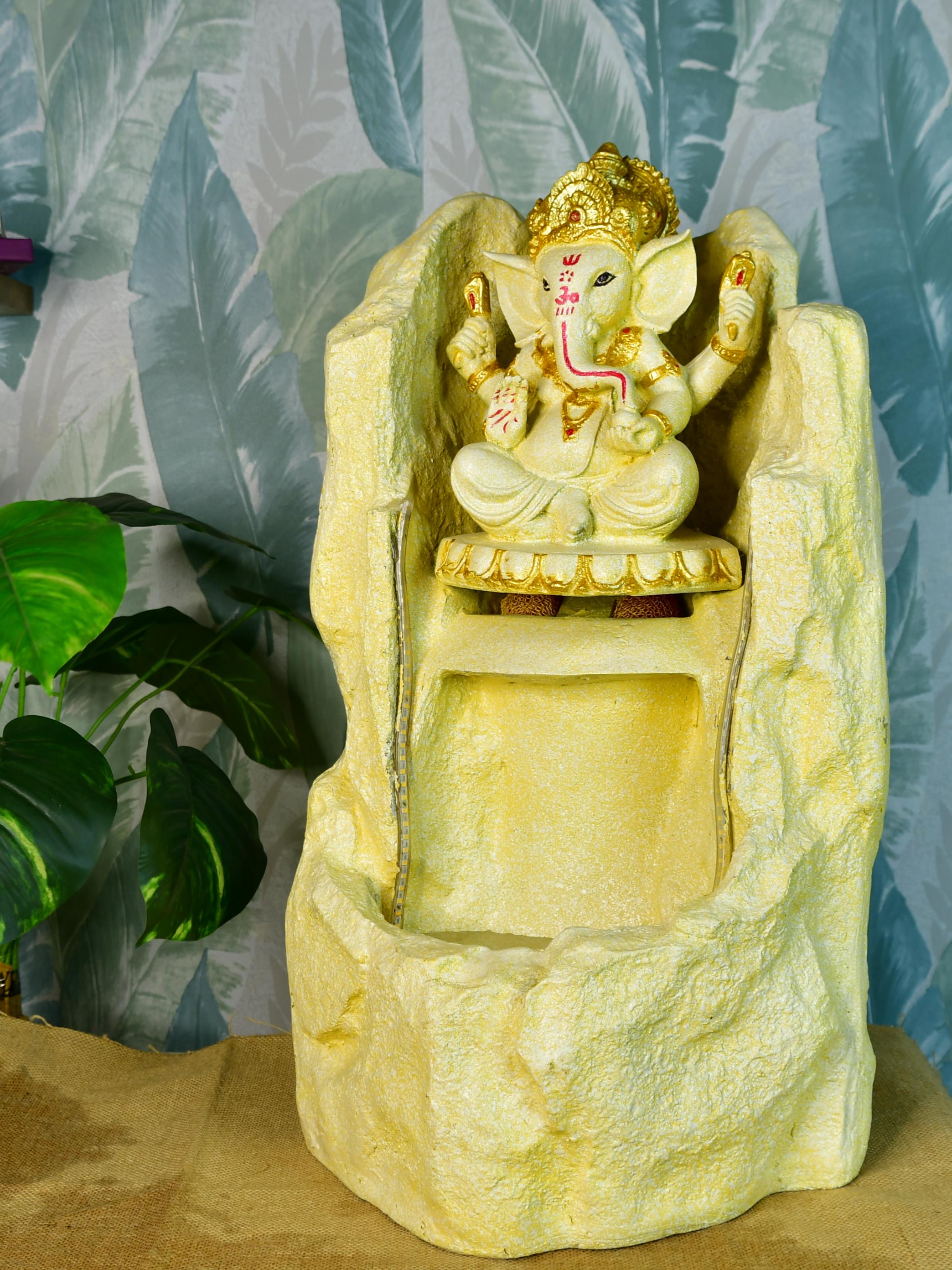 Mayii Golden Ganesha Water Fountain – Elegant Ganesha Sitting Waterfall for Luxurious Home Decor & Gifts