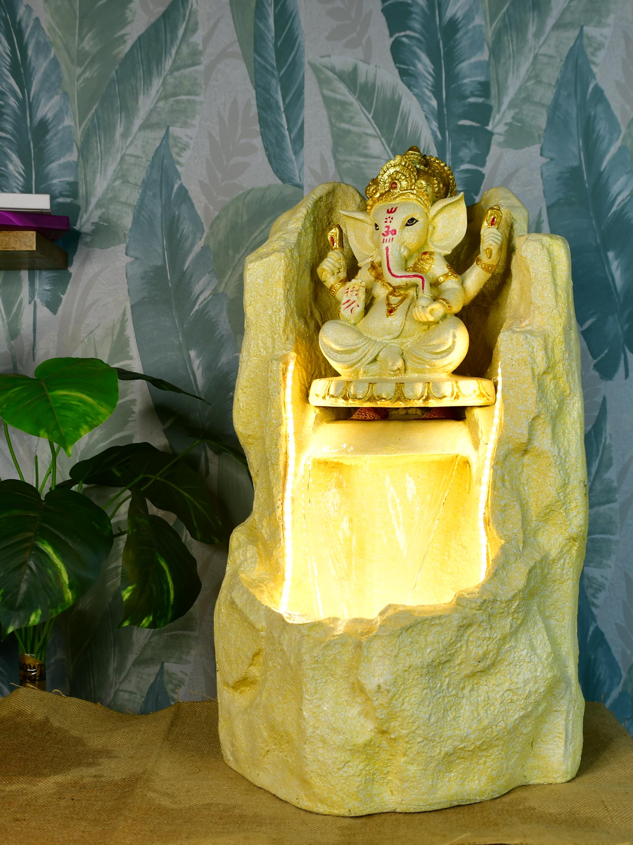 Mayii Golden Ganesha Water Fountain – Elegant Ganesha Sitting Waterfall for Luxurious Home Decor & Gifts