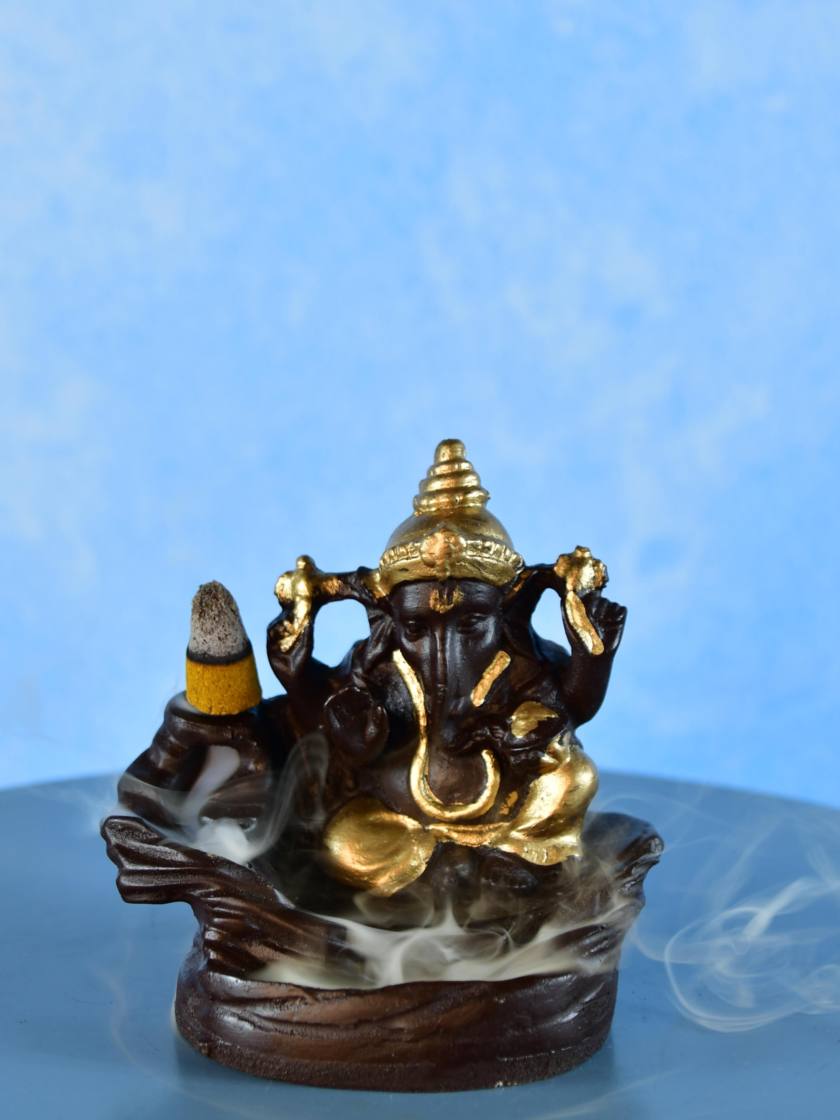 Golden Ganesh Smoke Fountain Tabletop Decor