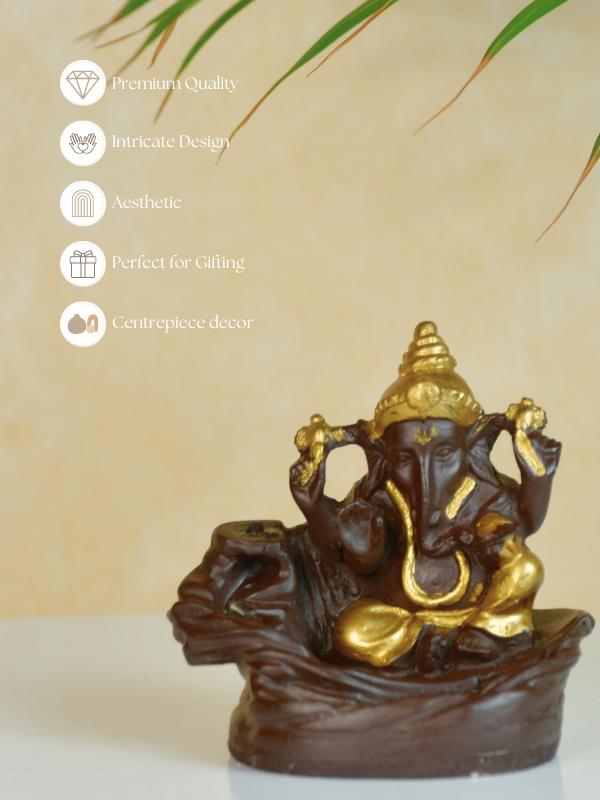 Golden Ganesh Smoke Fountain Tabletop Decor