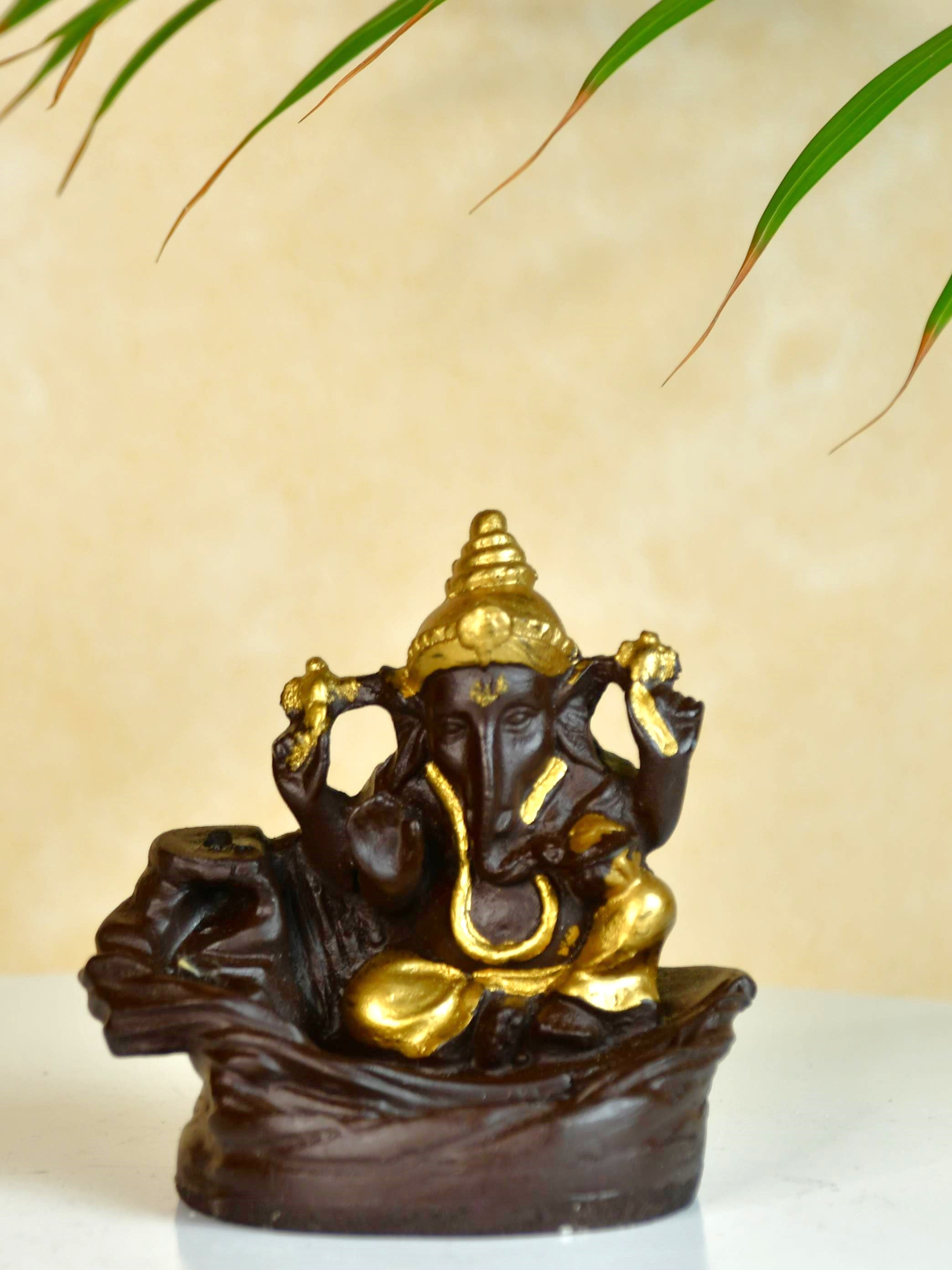 Golden Ganesh Smoke Fountain Tabletop Decor