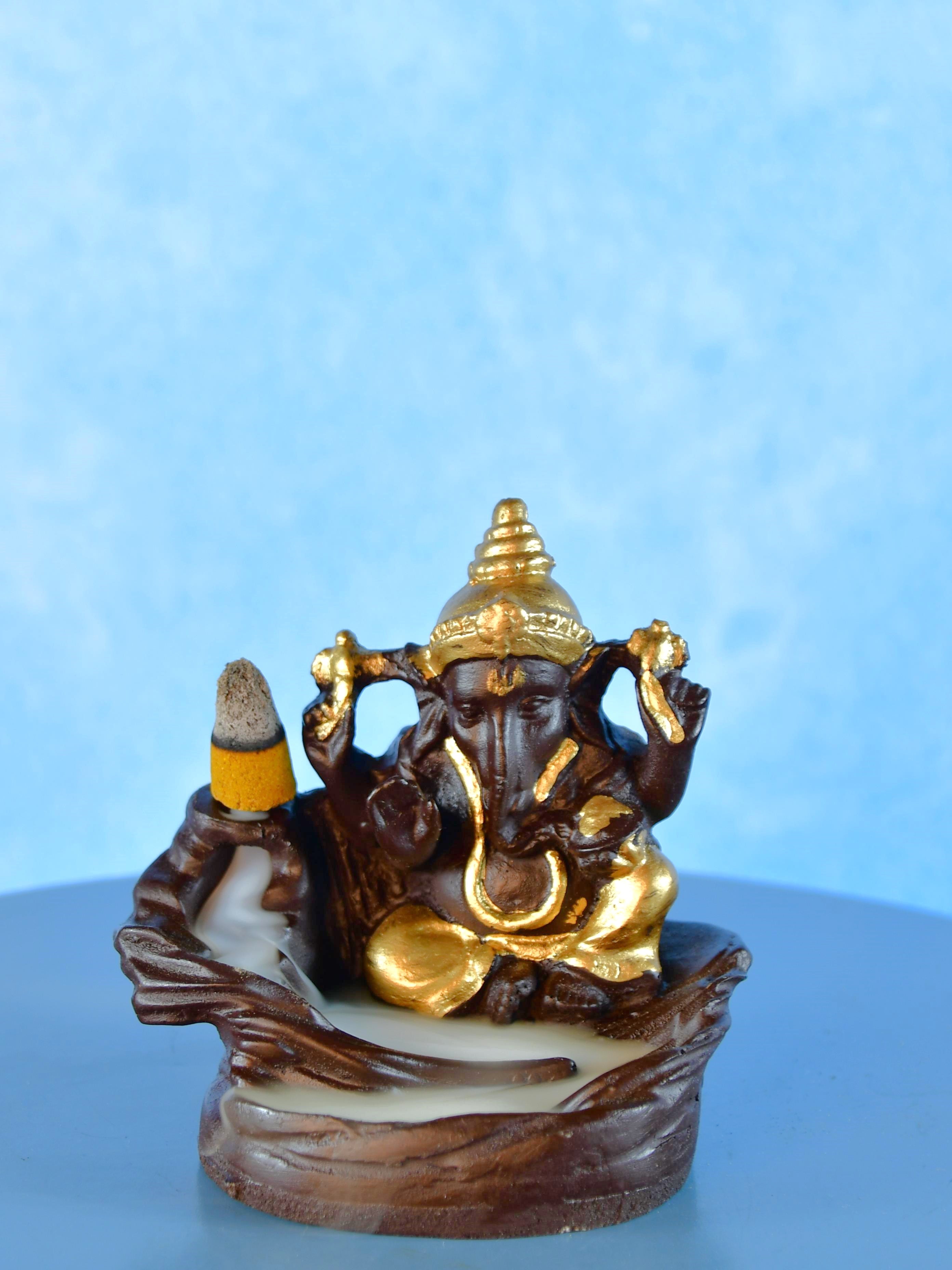 Golden Ganesh Smoke Fountain Tabletop Decor