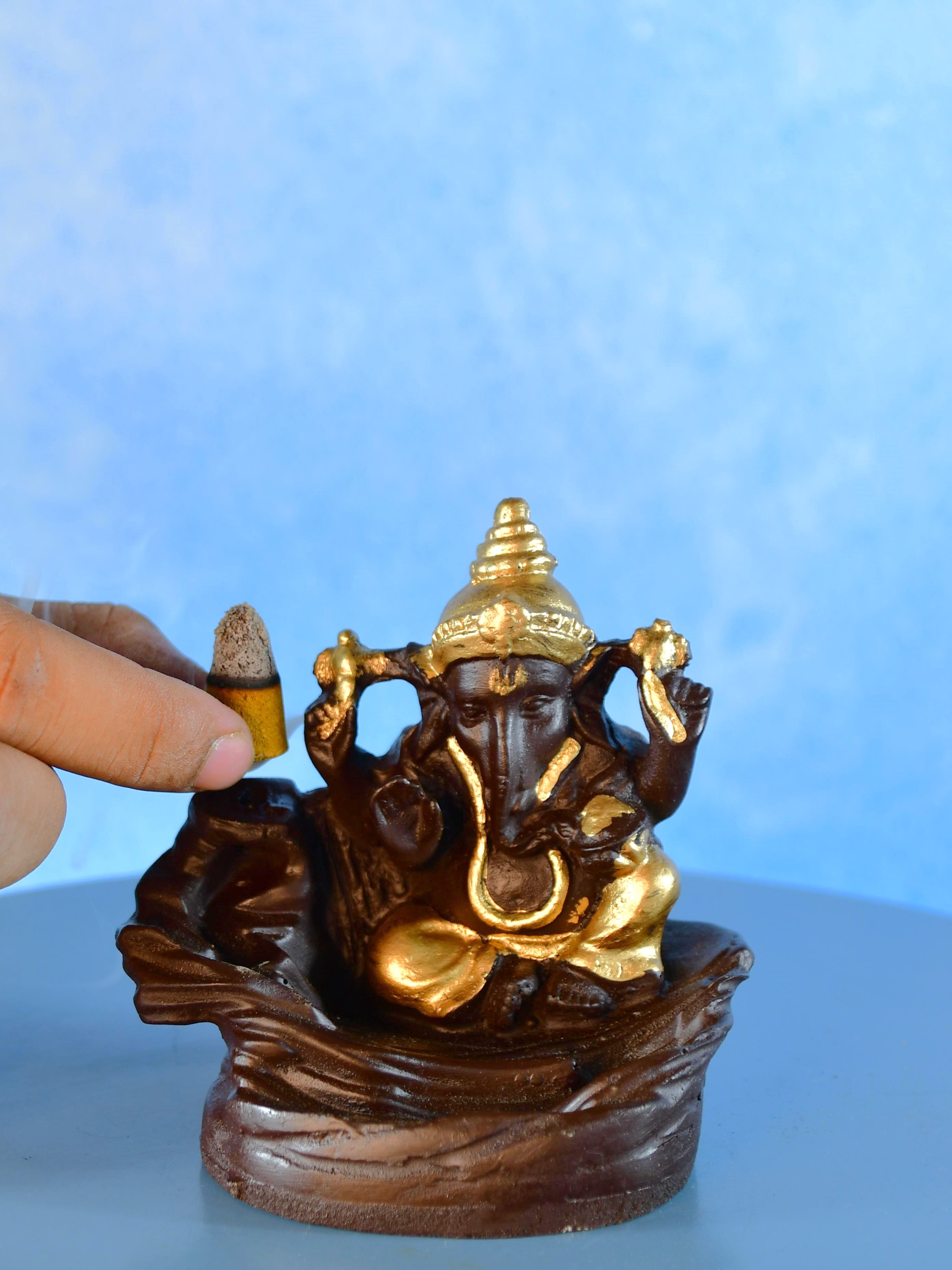 Golden Ganesh Smoke Fountain Tabletop Decor