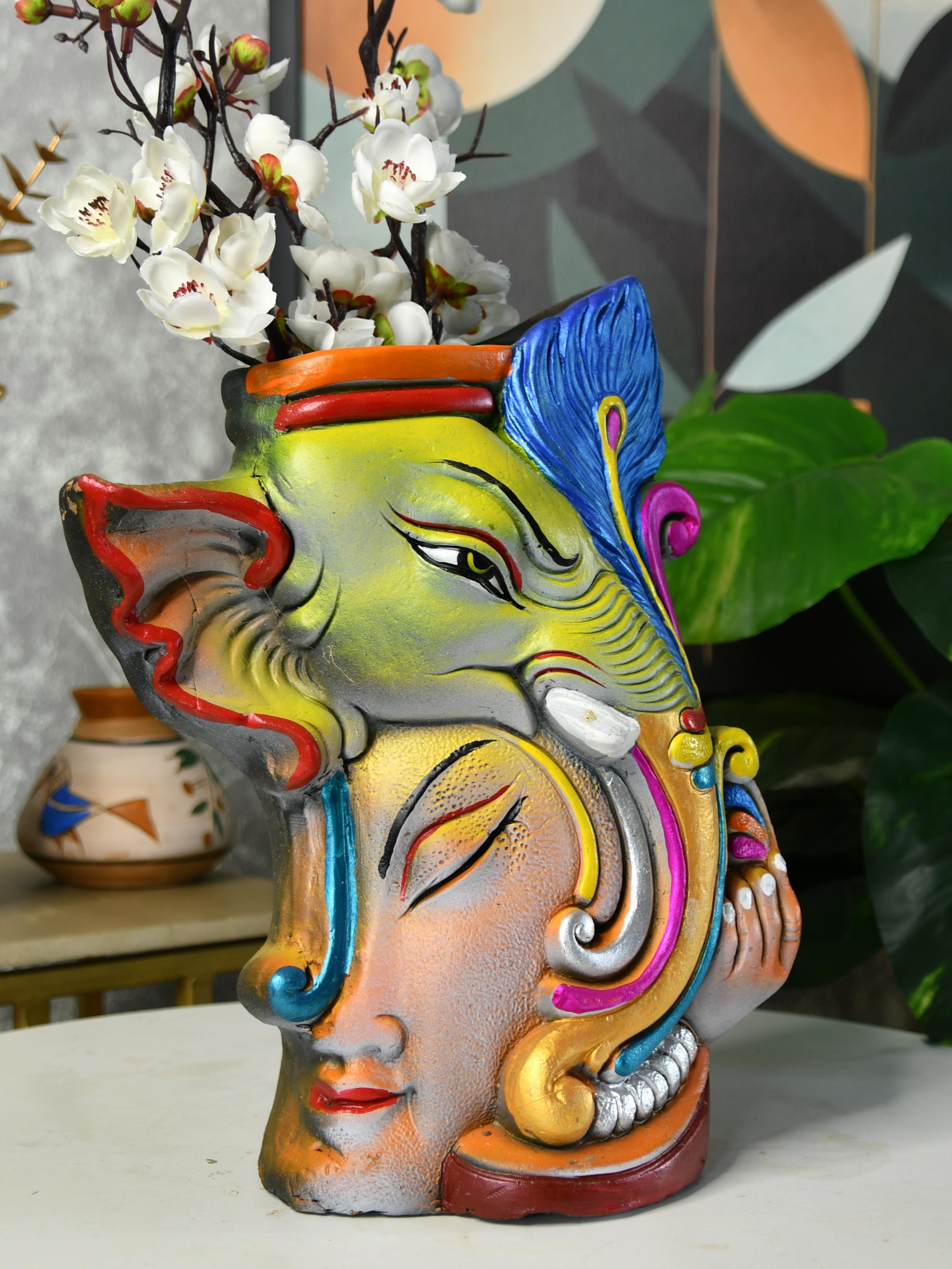 Mayii - Premium Terracotta Abstract Flower Vase with Bright Colors