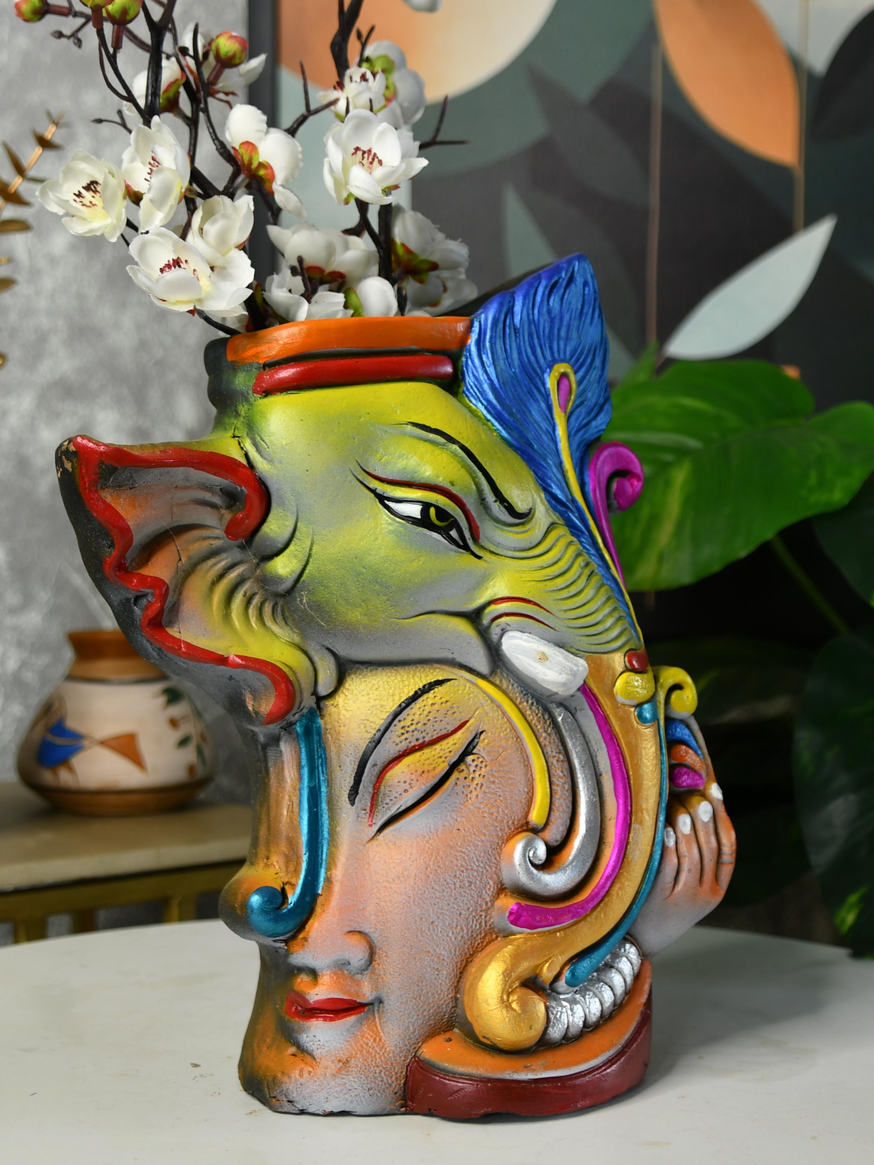 Mayii - Premium Terracotta Abstract Flower Vase with Bright Colors