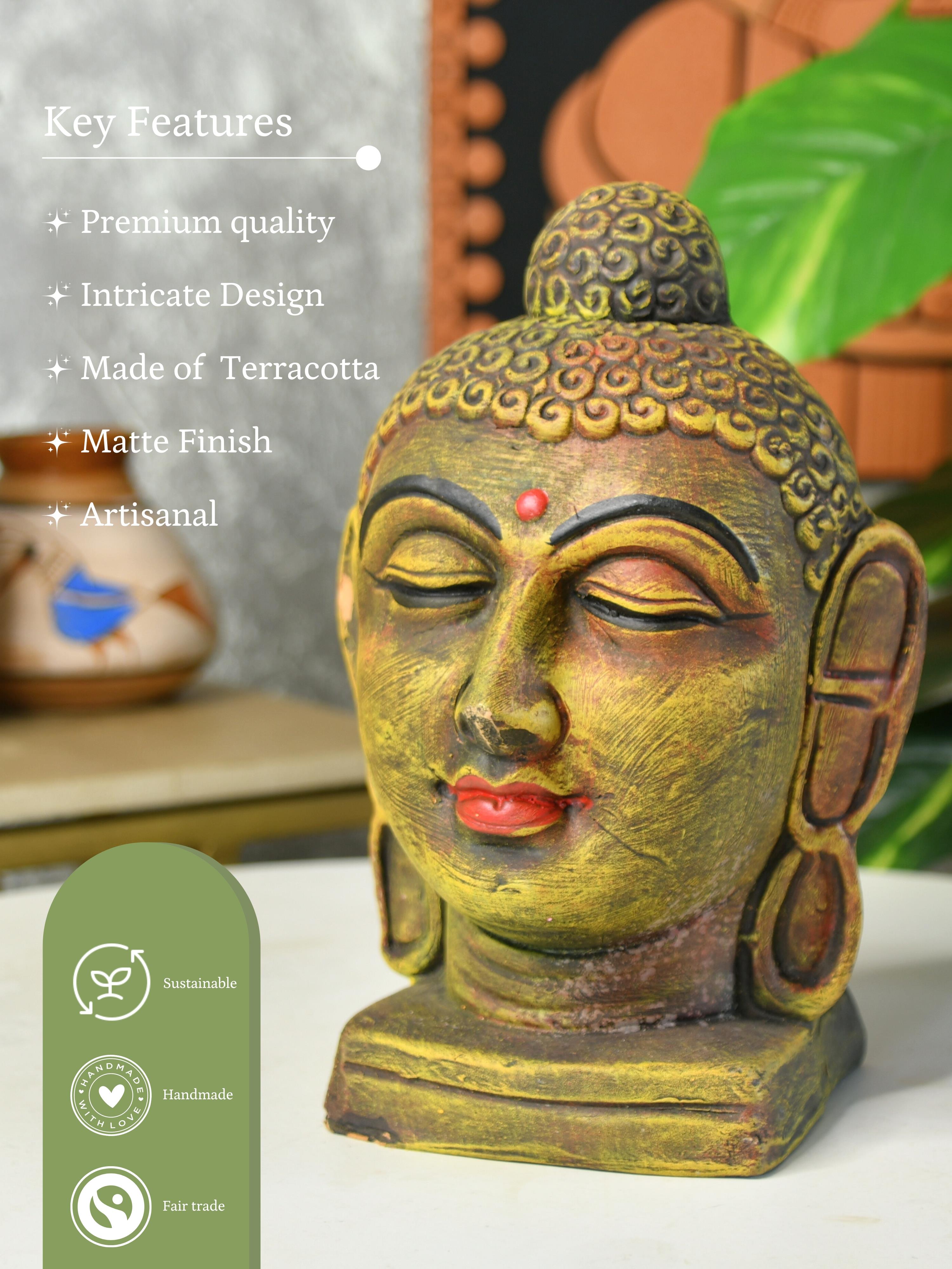 Mayii - Premium Large Terracotta Meditating Buddha Head Tabletop