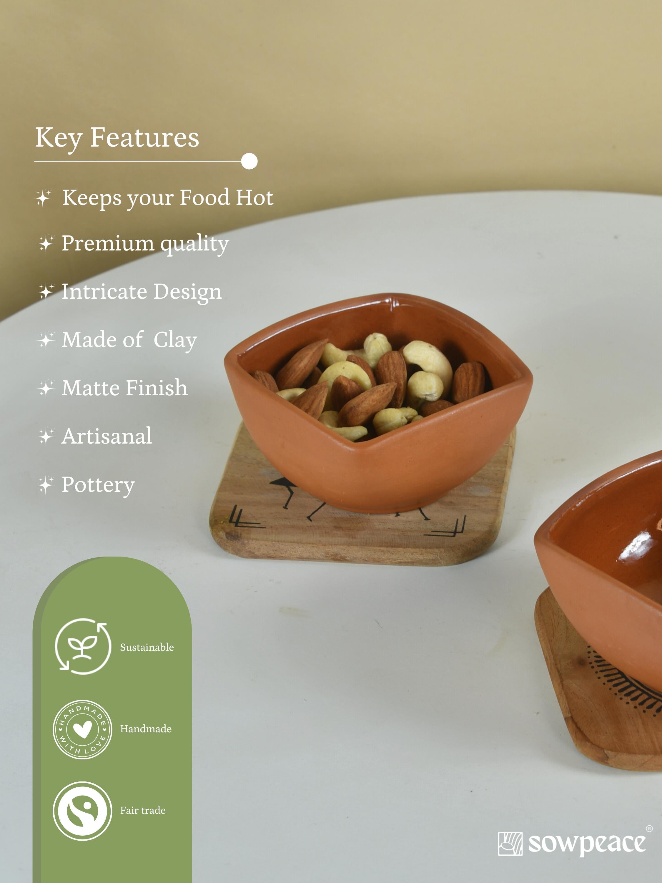 Mayii - Premium Set of 2 Terracotta Square Serving Bowls