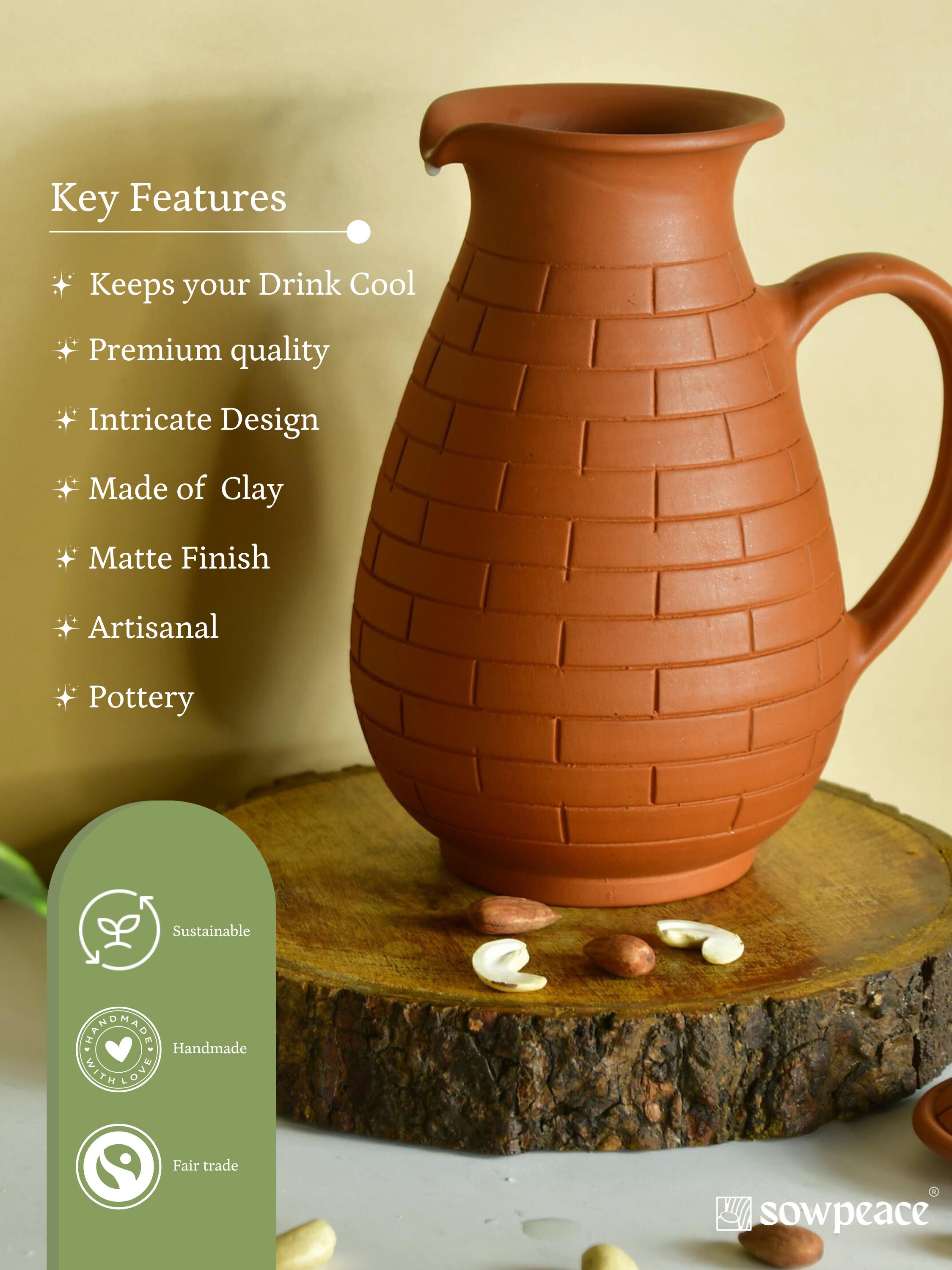 Mayii - Premium Large Terracotta Jug for Water and Drinks