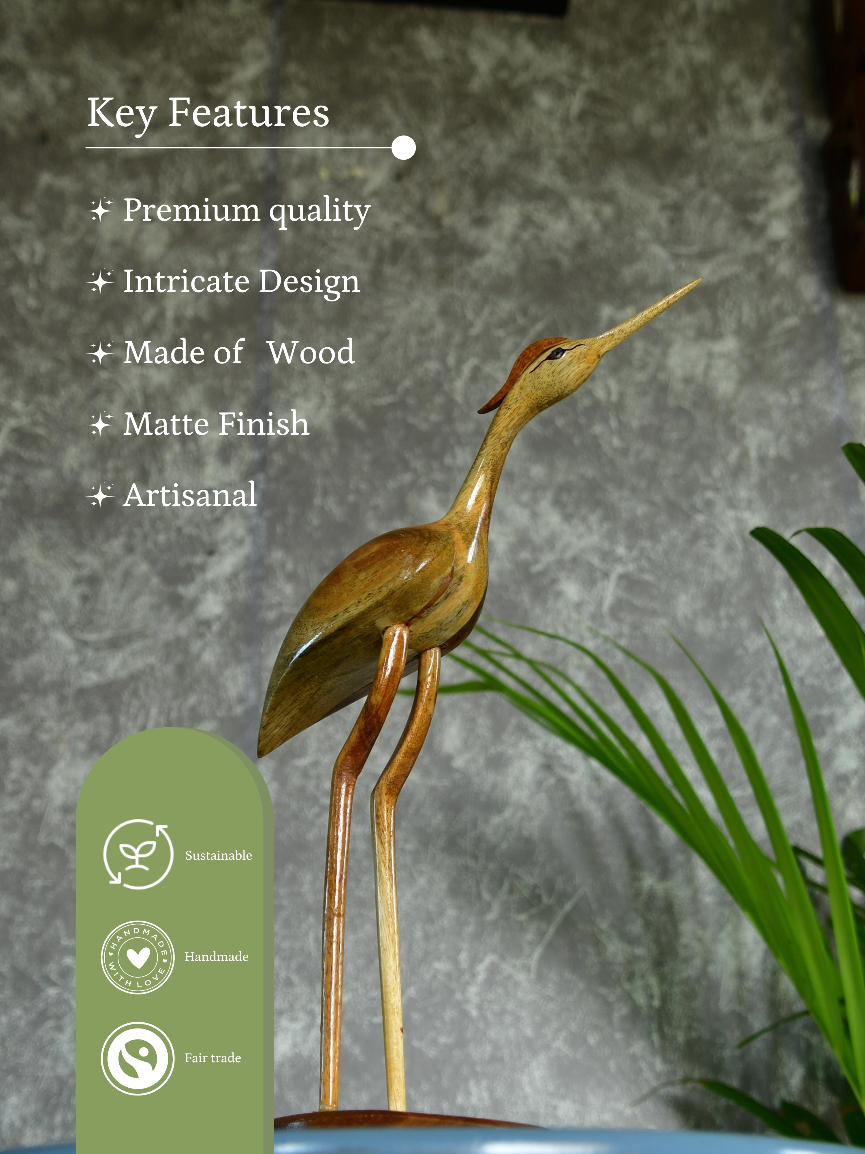 Mayii - Elegant Wooden Carved Flamingo Sculpture: Premium Abstract Decor Accent