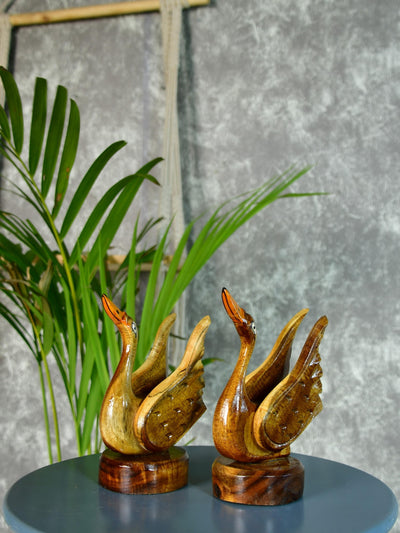 Mayii - Pair of Wooden handcarved swan