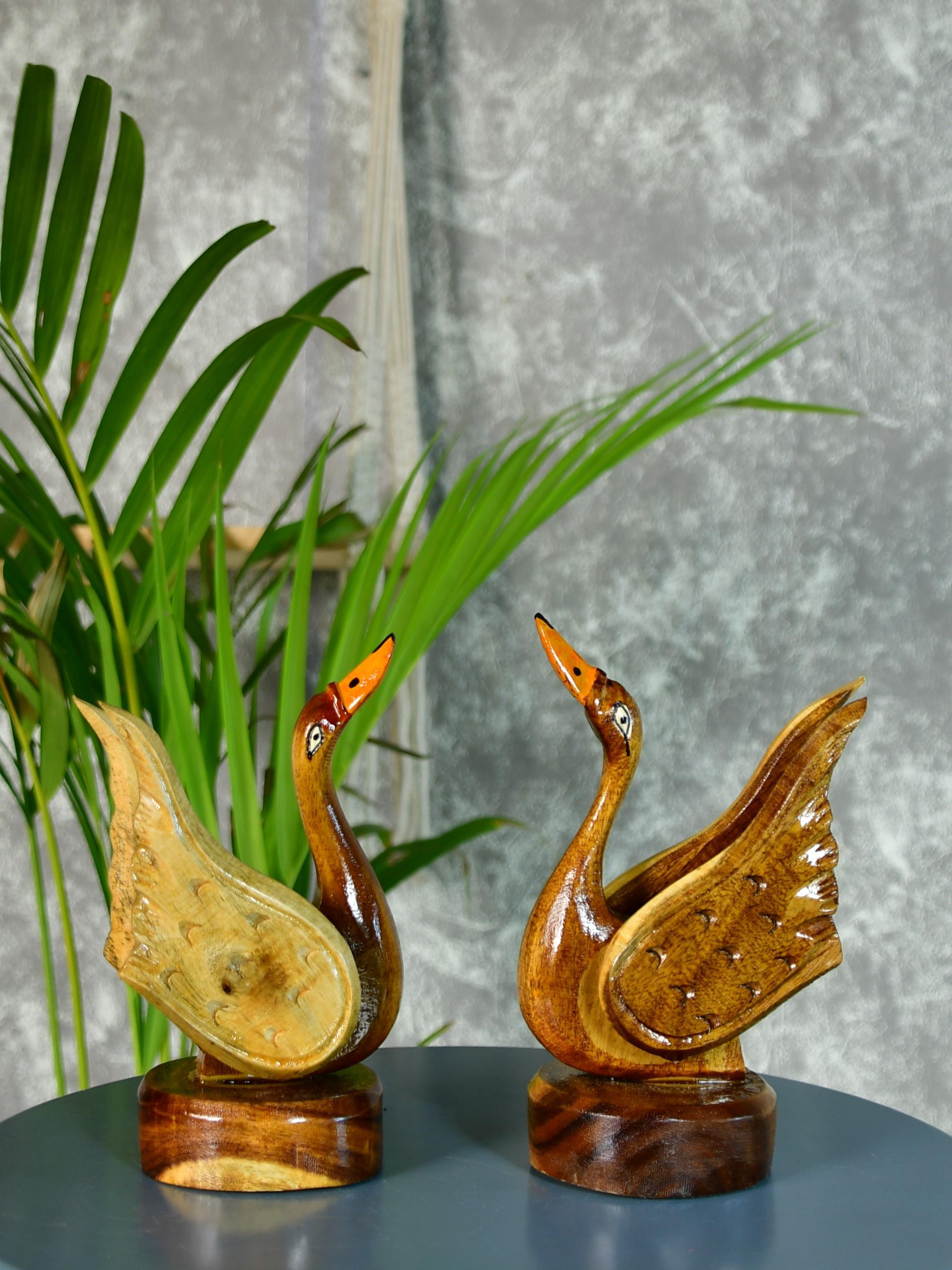 Mayii - Pair of Wooden handcarved swan